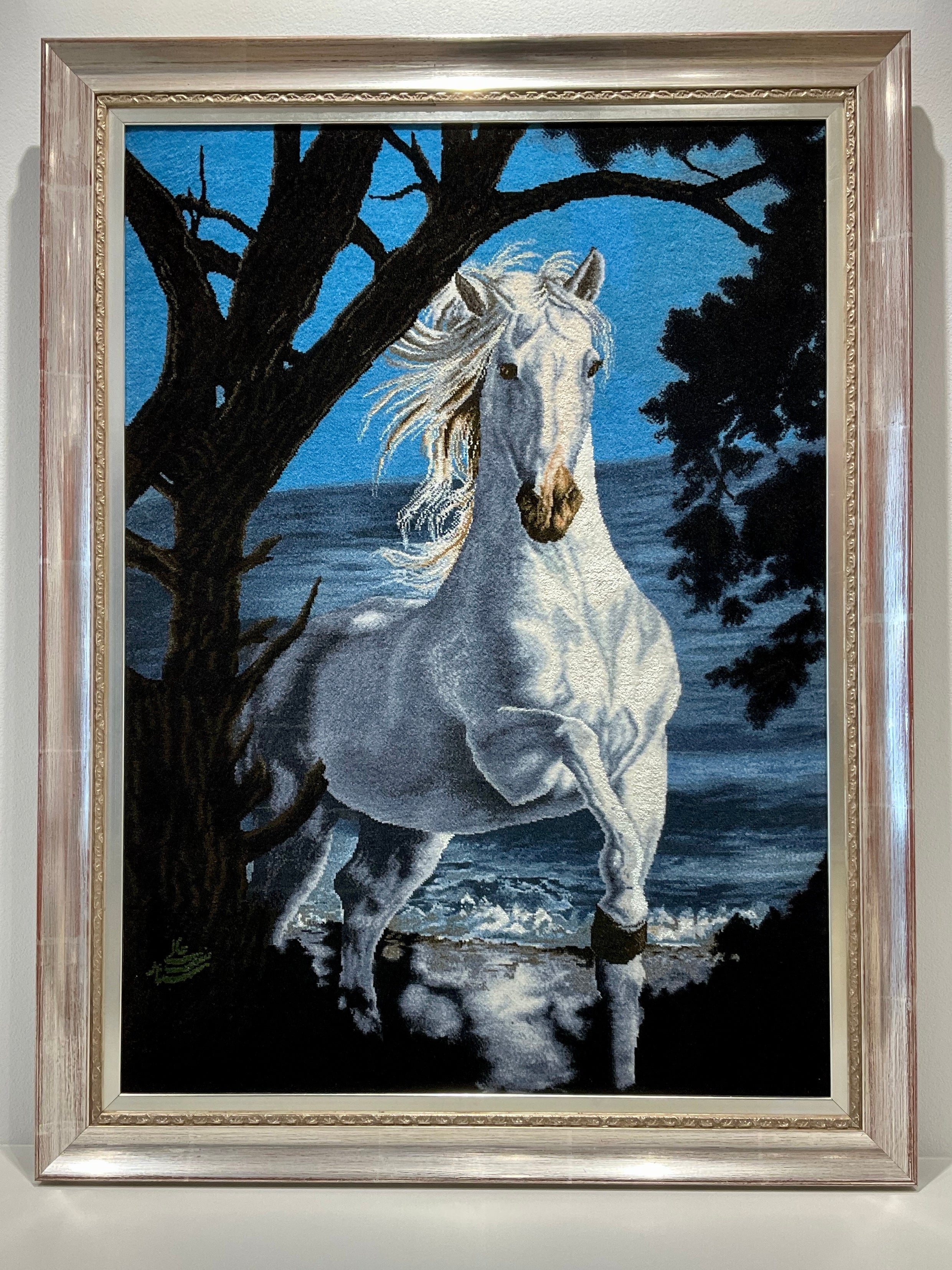 ペルシャ絨毯 馬タブリーズ アリナサプ工房作品シルク 絵画 馬 - 工芸品